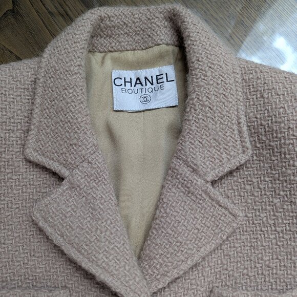 CHANEL Vintage Pale Pink Tweed Jacket Lucite CC Logo Buttons 1990s Women S M 4 6 - Picture 5 of 16
